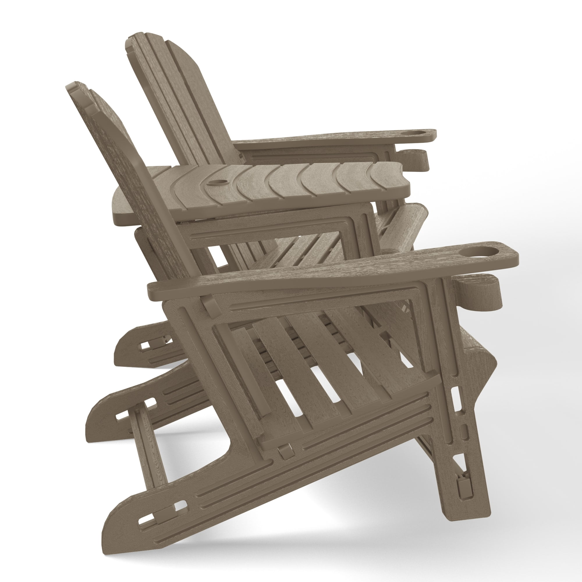 WestinTrends Azura Outdoor HDPE Adirondack Chairs With Connecting Table Tray (Set of 2), Weathered Wood