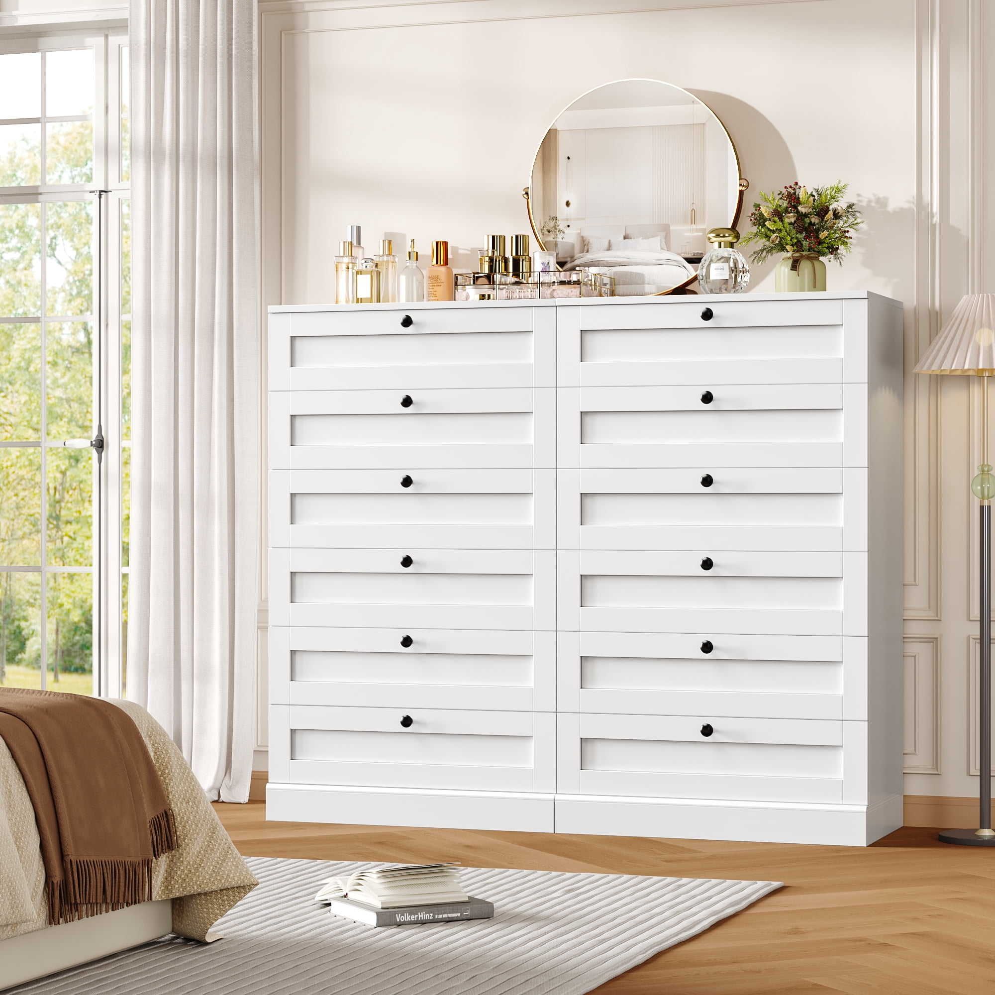 Homfa White Dresser for Bedroom with 6 Drawers, Modern Wood Dresser Chest of Drawers for Living Room, Entryway, Hallway