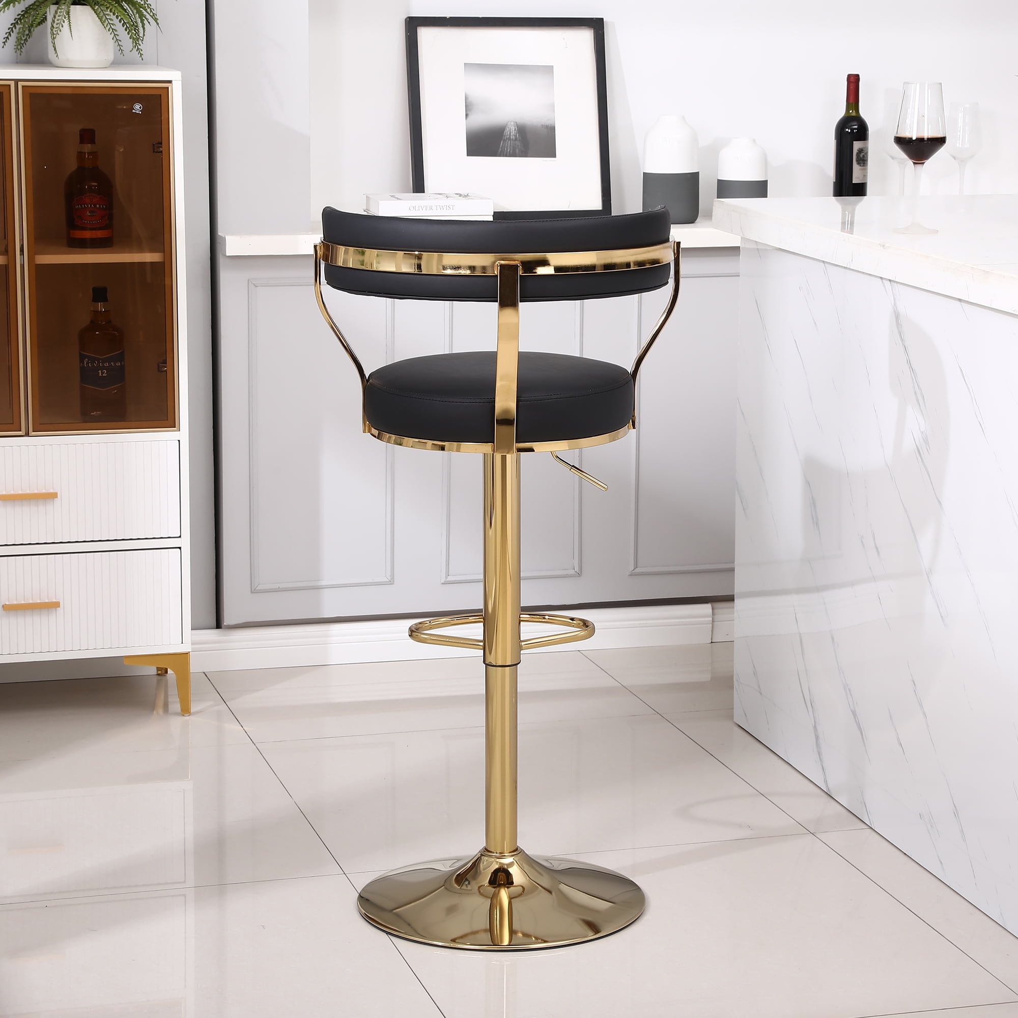 Kadyn Adjustable Counter Height Swivel Barstools with Back and Footrest for Home, Black, 1PCS Kadyn Adjustable Counter Height Swivel Barstools with Back and Footrest for Home, Black, 1PCS