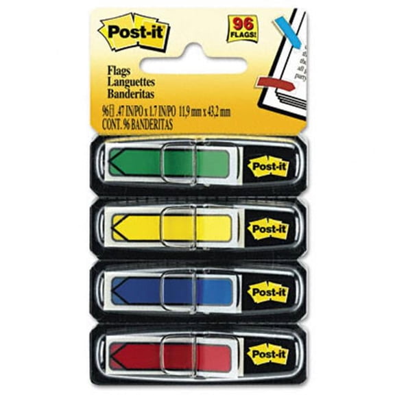 Post-it 684ARR3 Arrow 1/2-Inch Page Flags, Blue/Green/Red/Yellow, 24/Color, 96-Flags/Pack