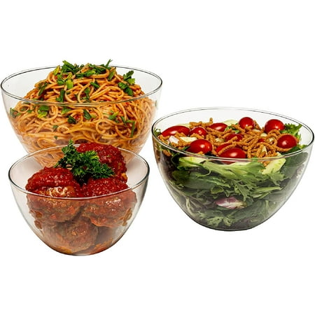 

Glass Serving Bowl Set: Borosilicate Glass Oven Safe Bowls - Clear Glass Bowls For Kitchen - Blown Glass Nesting Bowls - Kitchen Mixing Bowls -Glass Salad Bowls Set of 3 (3.2 C 6.4 C 10.8 Cup)