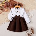 thumbnail image 2 of Knosfe Girls' White Brown Vintage Dress with Ruffled High Neck, Bishop Sleeves, Double Bowknots & Rib Knit Dresses, Brown (6-9M), 2 of 8