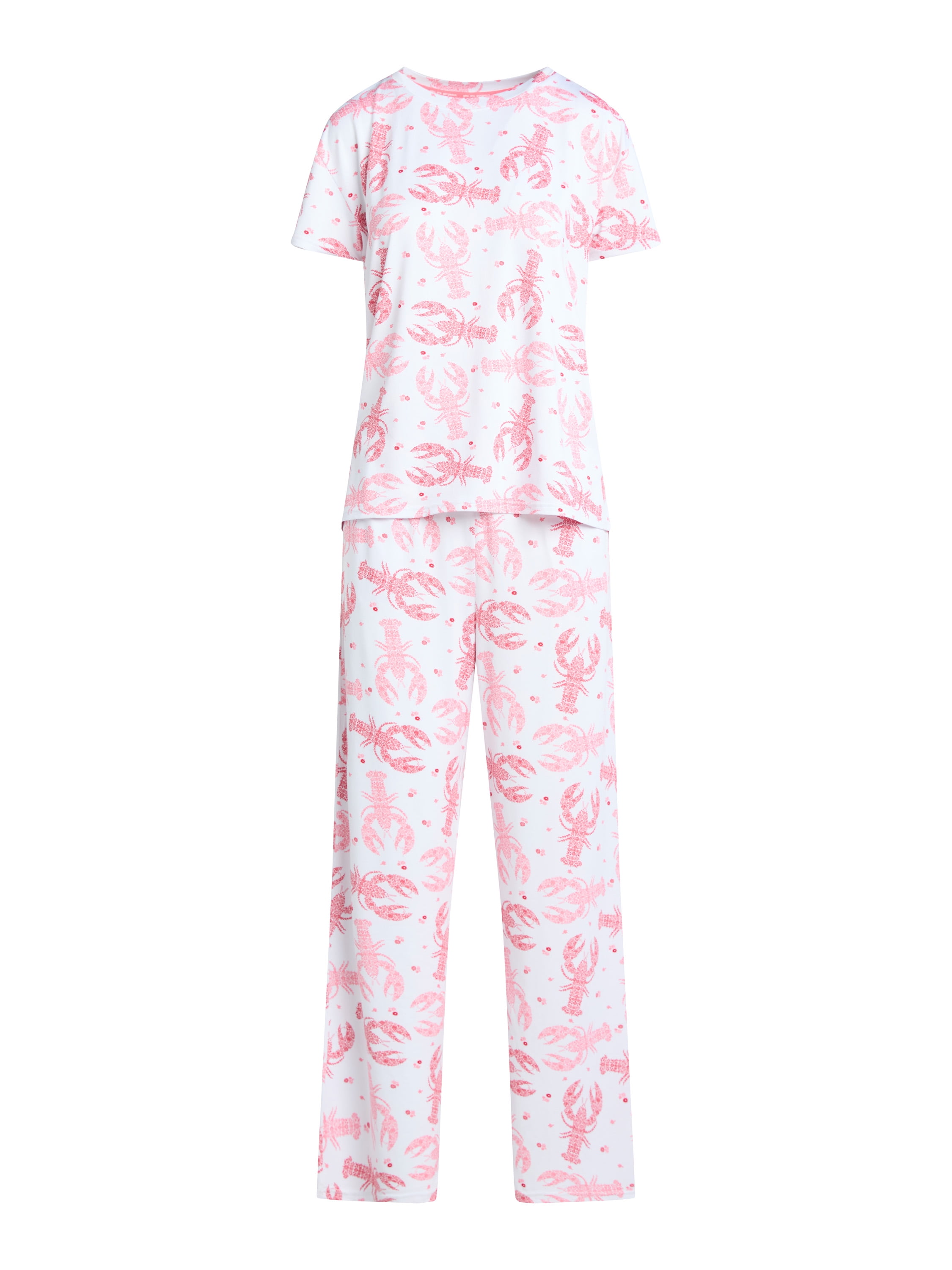 Joyspun Women's Short Sleeve Sleep Top and Open Leg Pants Pajama Set, 2-Piece, Sizes XS-3X