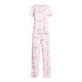 thumbnail image 3 of Joyspun Women's Short Sleeve Sleep Top and Open Leg Pants Pajama Set, 2-Piece, Sizes XS-3X, 3 of 5
