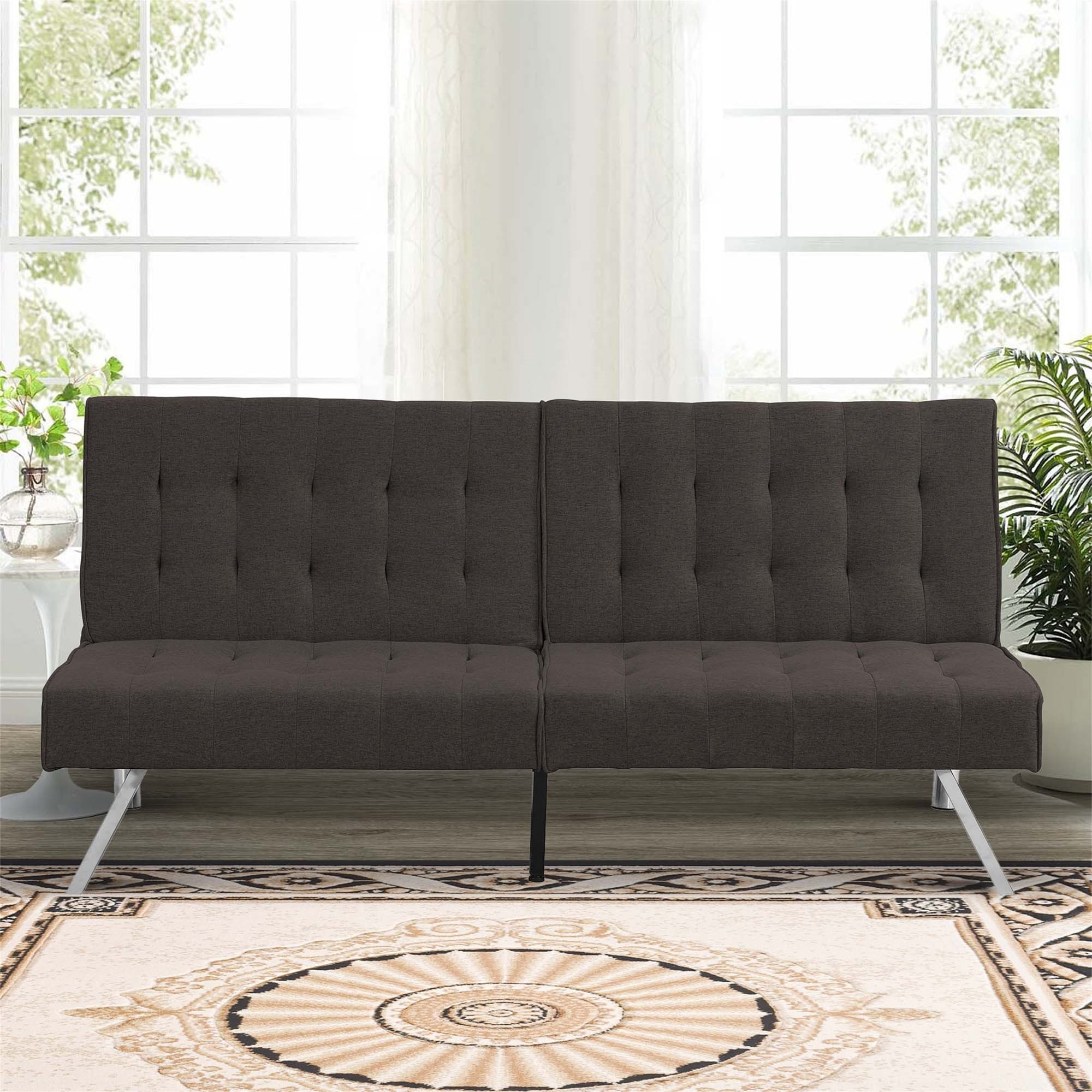 Aukfa 67" Tufted Futon Convertible Sofa Bed Separate Back Chaise Couch for Home Office, Linen, Espresso