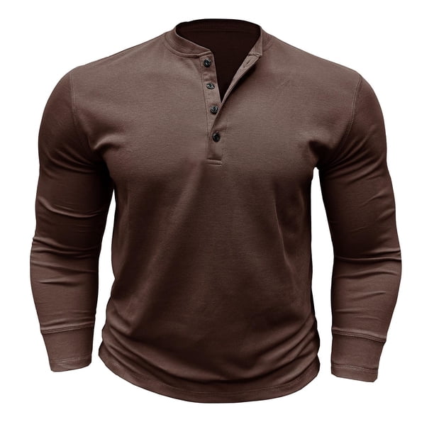 Camiseta de manga larga con botones y color liso para hombre, para otoño, mezcla de poliéster, cómoda e informal, varias tallas disponibles.