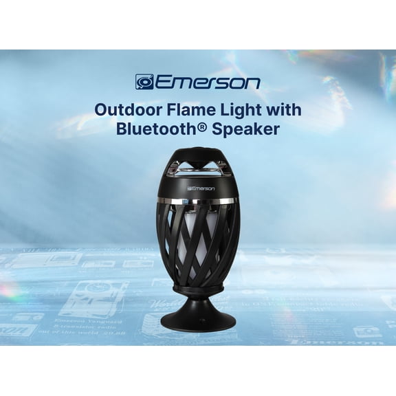 Emerson EAS-4000 Outdoor Flame Lamp with Bluetooth Speaker – Wireless Portable Speaker with Flickering Flame Light, Built-in Rechargeable Battery, and 360° Sound for Patio, Yard, Camping, and Parties