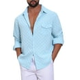 thumbnail image 5 of INSPIRE CHIC Men's Plaid Textured Shirt Casual Solid Pocket Long Sleeve Shirt M Sky Blue, 5 of 6