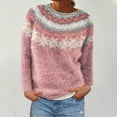 thumbnail image 3 of QTBIUQ Sweater Womens Casual Printed Pullover Long Sleeve Round NeckOuterwear Coats Sweaters Pink, 3 of 6