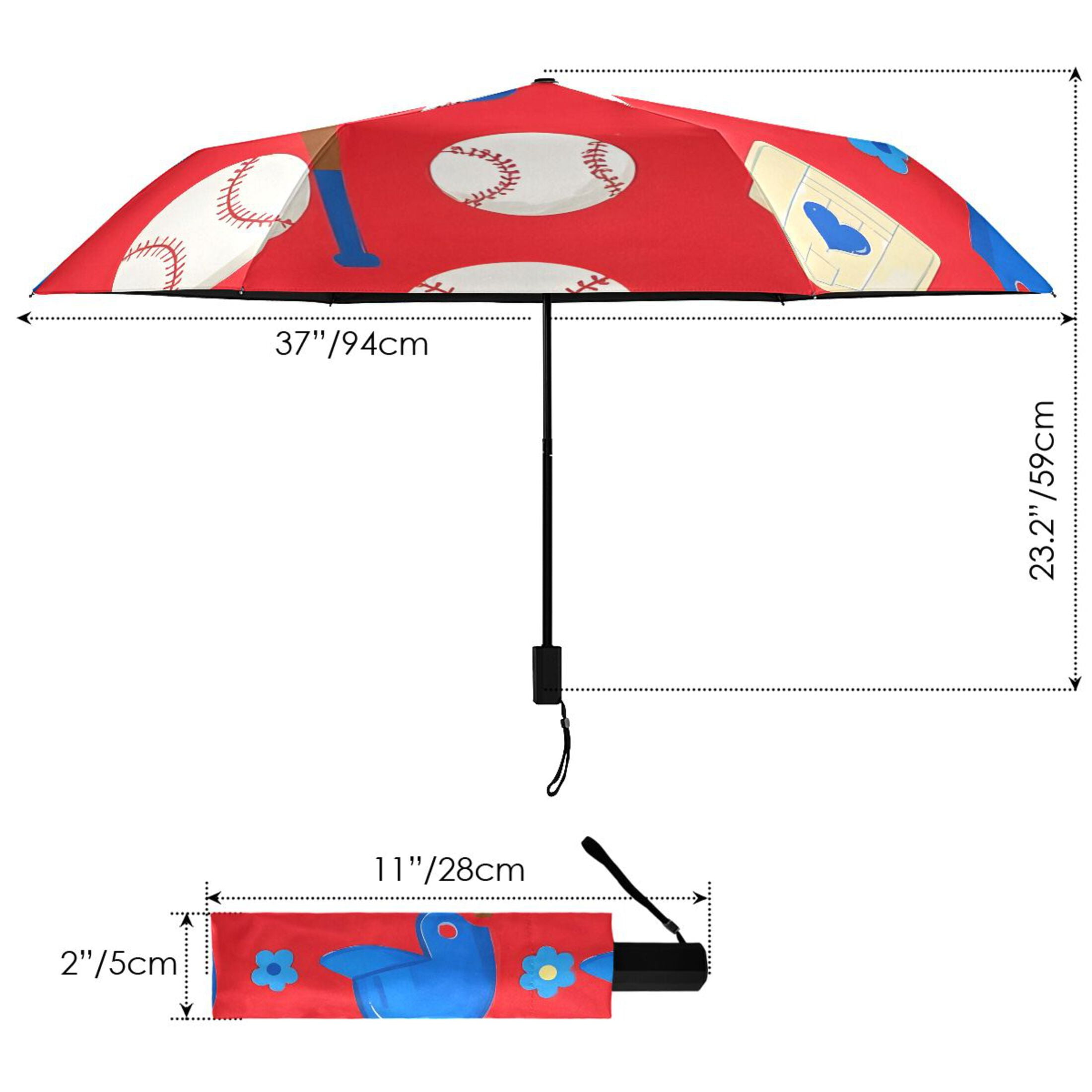 ALAZA Baseball UPF 50+ Compact Folding Umbrella for Rain Travel Umbrella Packable