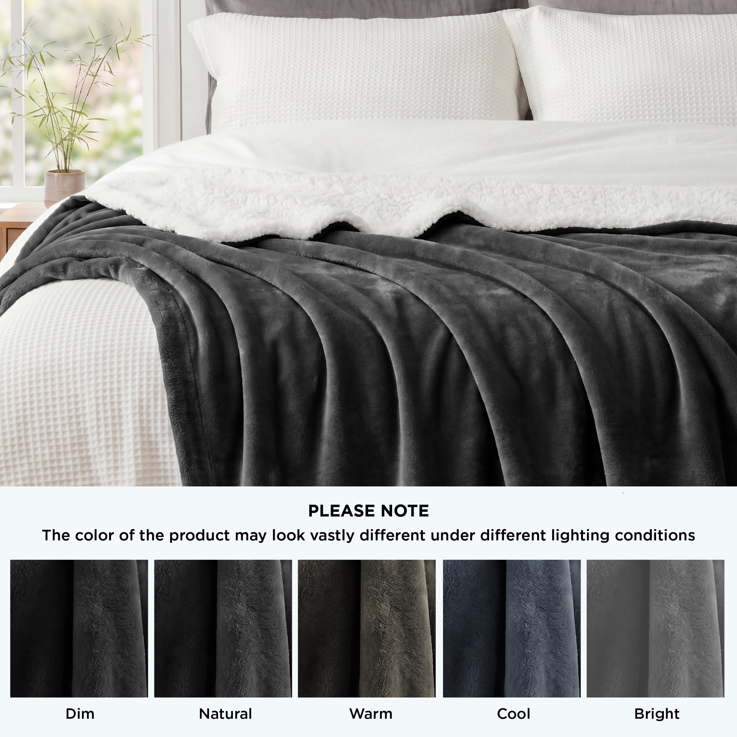 U by Bedsure GentleSoft Sherpa Fleece Blankets Queen Size for Bed - Thick and Warm Throw for Women and Men, Soft Fuzzy Plush Queen Blanket for Winter, Charcoal, 90x90 Inches