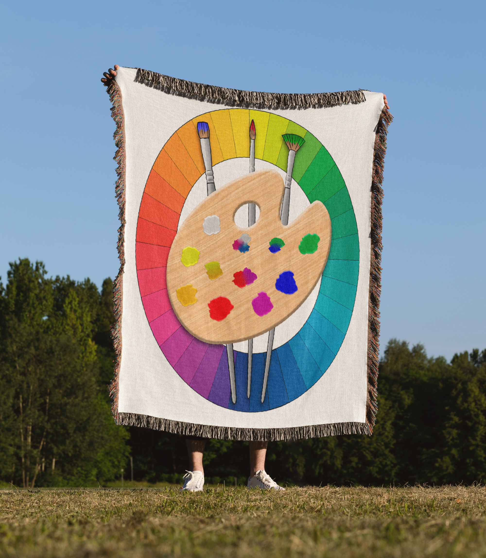 An Artist Painting Palette With Brushes And A Color Wheel For Artist., Woven Blanket