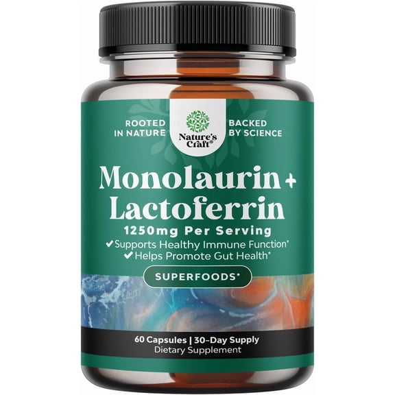 Natures Craft Lactoferrin & Monolaurin Gut Health & Immune Support Supplement, 60 Capsules
