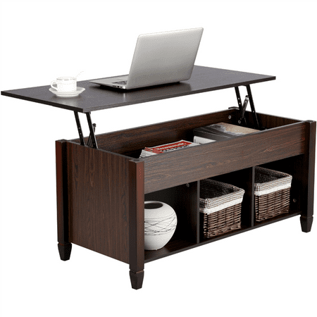 SMILE MART Modern Wood Lift Top Coffee Table with 3 Storage Compartments, Espresso