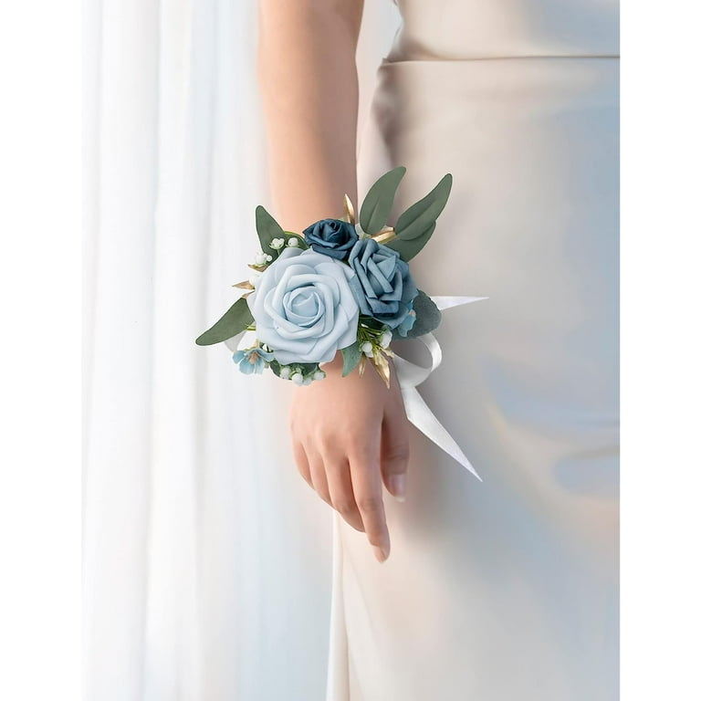Holzlrgus Set of 2 Wrist Corsage Wristlet for Wedding Bridesmaid Mother  Grandmother for Bridal Shower Wedding Artificial Roses Flower Prom (Dusty  Blue) - Walmart.com