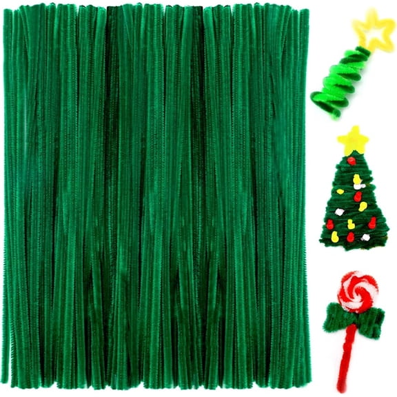 LQCrafK Crafts (200pcs in Christmas Green), 12 inch Long Pipe Cleaners, Christmas Green Pipe Cleaners.