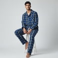 thumbnail image 4 of COUVER Men’s Fleece Pajama Set with Button-Down Top and Drawstring Pants Plaid Blue Grey Size S, 4 of 6