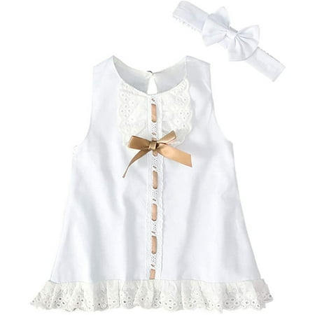 

Bagilaanoe Newborn Baby Girl Summer Dress Sleeveless Lace Ruffle A-line Princess Dresses + Headband 6M 9M 12M 18M 24M Infant Casual Swing Sundress