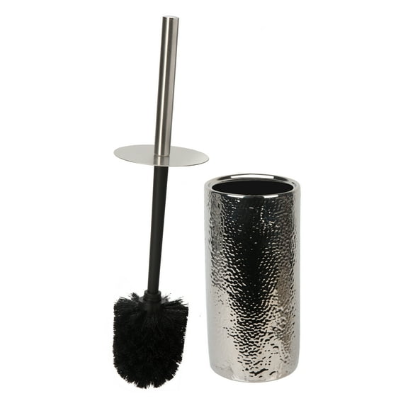 ELLE Paris Hammered Metallic Ceramic Toilet Brush, Chrome