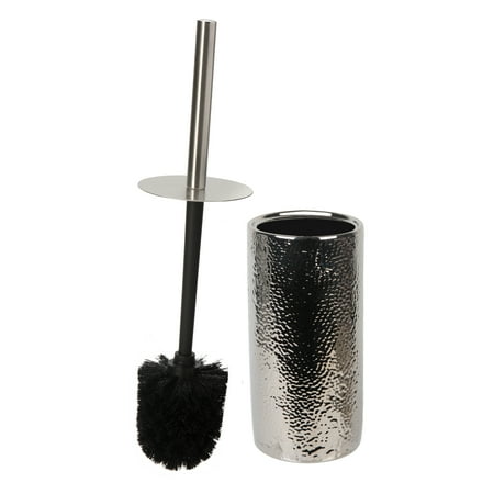 ELLE Paris Hammered Metallic Ceramic Toilet Brush, Chrome
