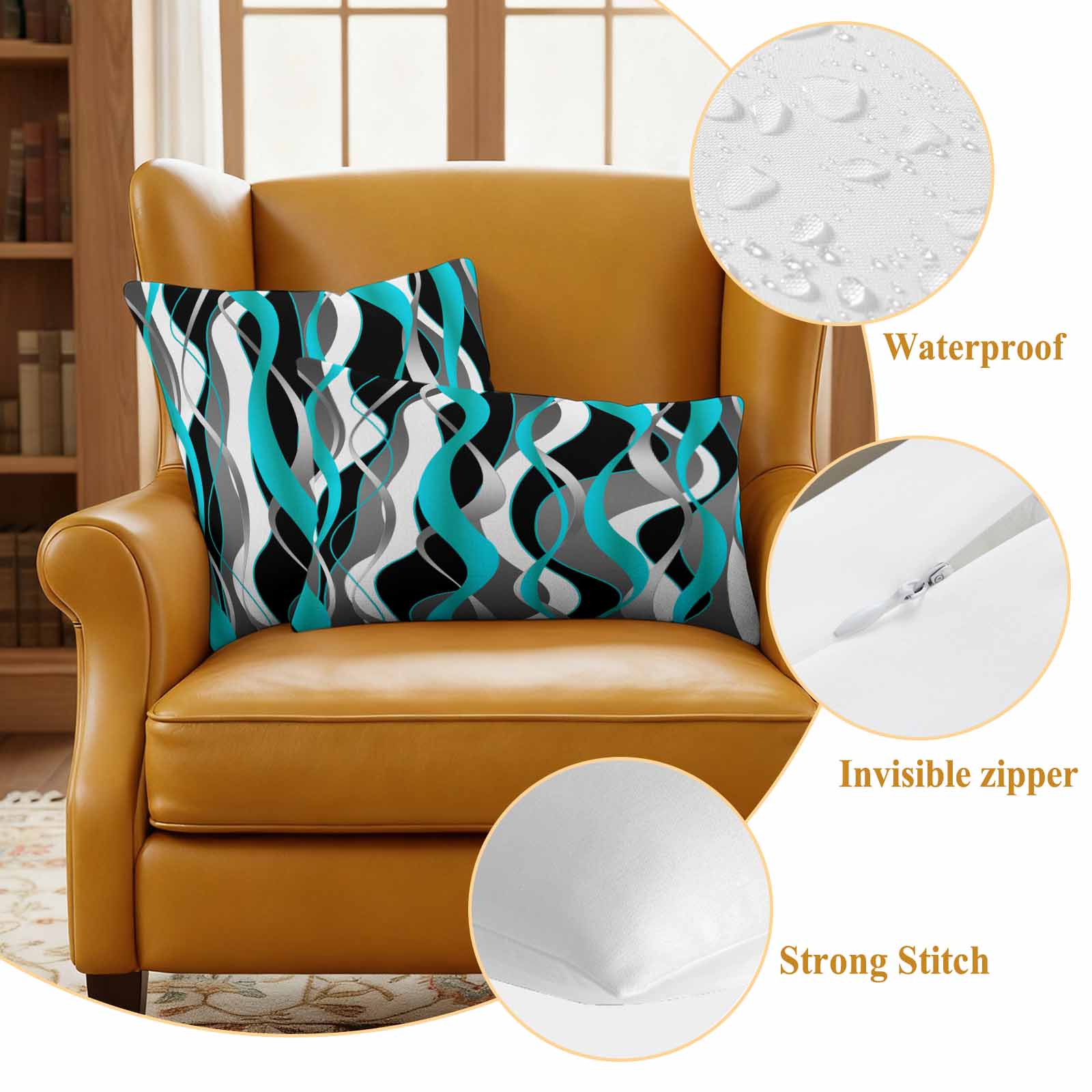 Aqua Stripe Outdoor Waterproof Pillow Covers, Ombre Grey Moire Geometric Modern Abstract Decorative Square Throw Pillowcase Sofa Cushion Sham for Patio/Couch/Chair, 26"x26" 2 Pack