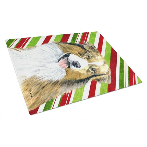 Caroline's Treasures Australian Shepherd Candy Cane Holiday Christmas Glass Cutting Board Large