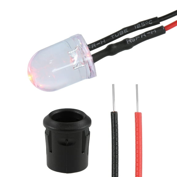 20Set DC 12V 10mm Pre Wired LED with Holder, Red Light Round Top Clear Lens, 14mm  Panel Mount