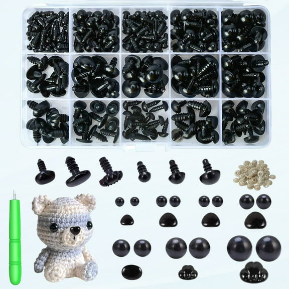 Safety Eyes and Nose, 462Pcs Black Plastic Stuffed Crochet Eyes with Washers for Crafts