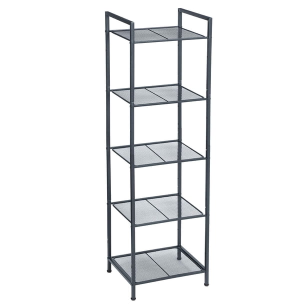 Estanteía de Almacenamiento de 5 Niveles, Estantería de Baño, Soporte de Planta Extensible con Estante Ajustable, para Baño, Salón, Balcón, Cocina, Negro Clásico