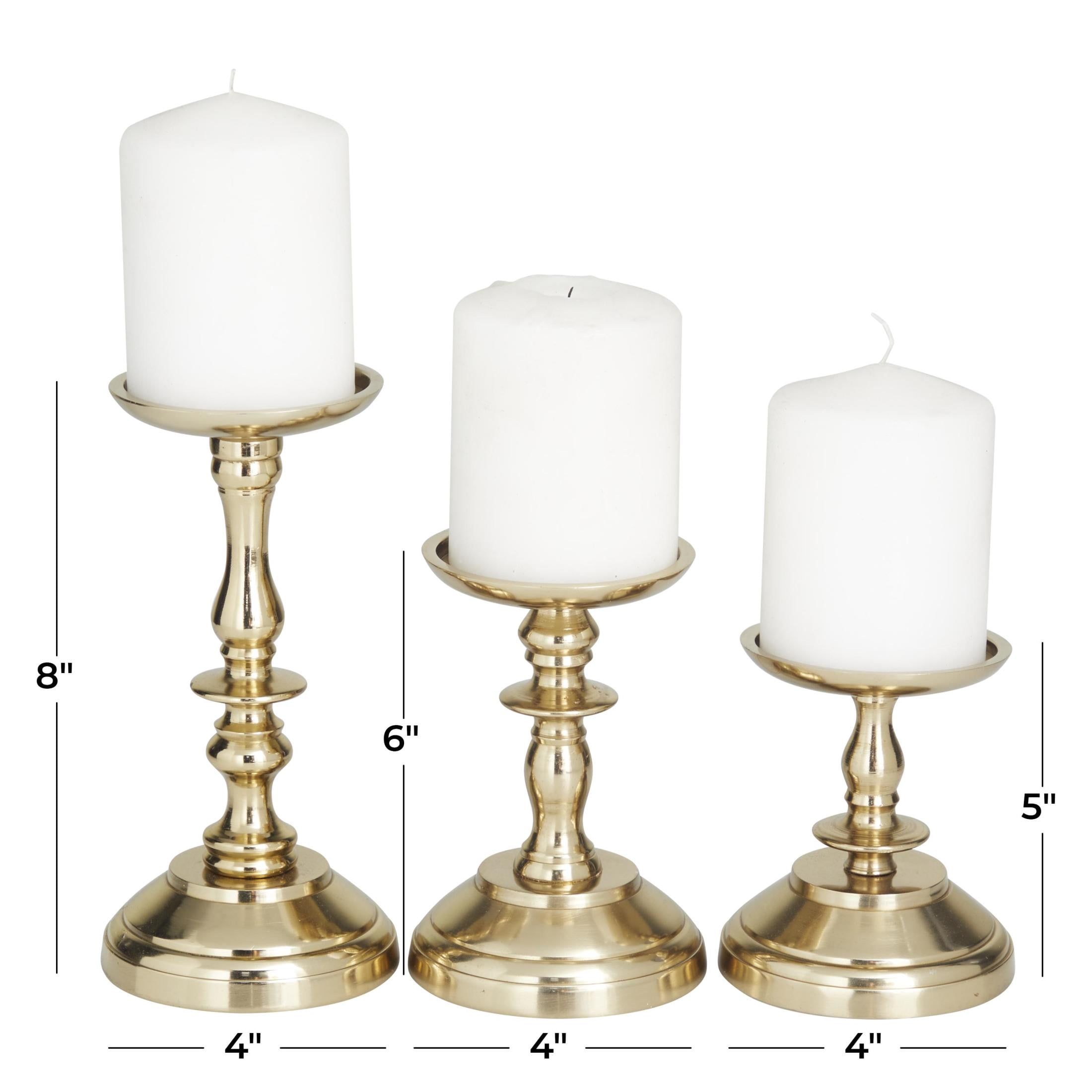 DecMode 3 Candle Gold Aluminum Metal Pillar Candle Holder, Set of 3