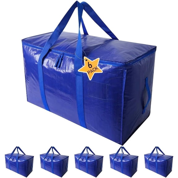 Extra Large Moving Bags Heavy Duty Extra Large Storage Tote for Space Saving, Traveling Organizer, with Zippers & Strong Carrying Handles Alternative to Moving Boxes, Packing Supplies (Set of 6)