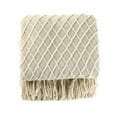 thumbnail image 1 of Promotion Clearance! Textured Knitted Soft Throw Blanket with Tassels Warm Fluffy Cozy Plush for Fall Spring Couch Bed Sofa Living Room Framhouse Boho Decor Beige, 1 of 17