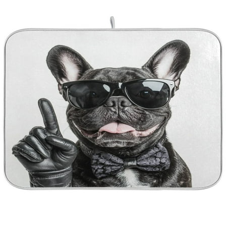 

Dish Drying Mat 18 x 24 Highly Absorbent Microfiber for Dishes Utensils Wearing Black Sunglasses