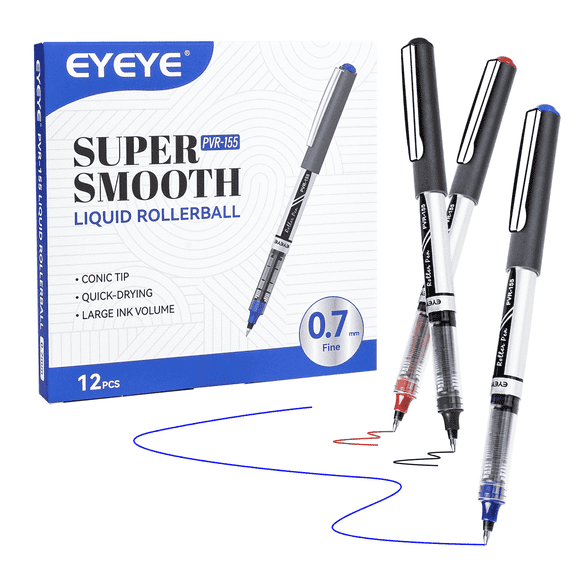 EYEYE 0.5mm Rollerball Pens 12 Pack 3 Colors, Extra Fine Point Roller Ball Pen Quick Dry, Liquid Ink Pens Fine Point Smooth Writing Pens for Journaling, Note Taking, Office Supplies