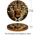 thumbnail image 3 of Leopard Set of 6 Round Microfiber Leather Coasters, 11x11 cm/4.3x4.3 in, Stain Drink Mats for Home and Office, 3 of 6