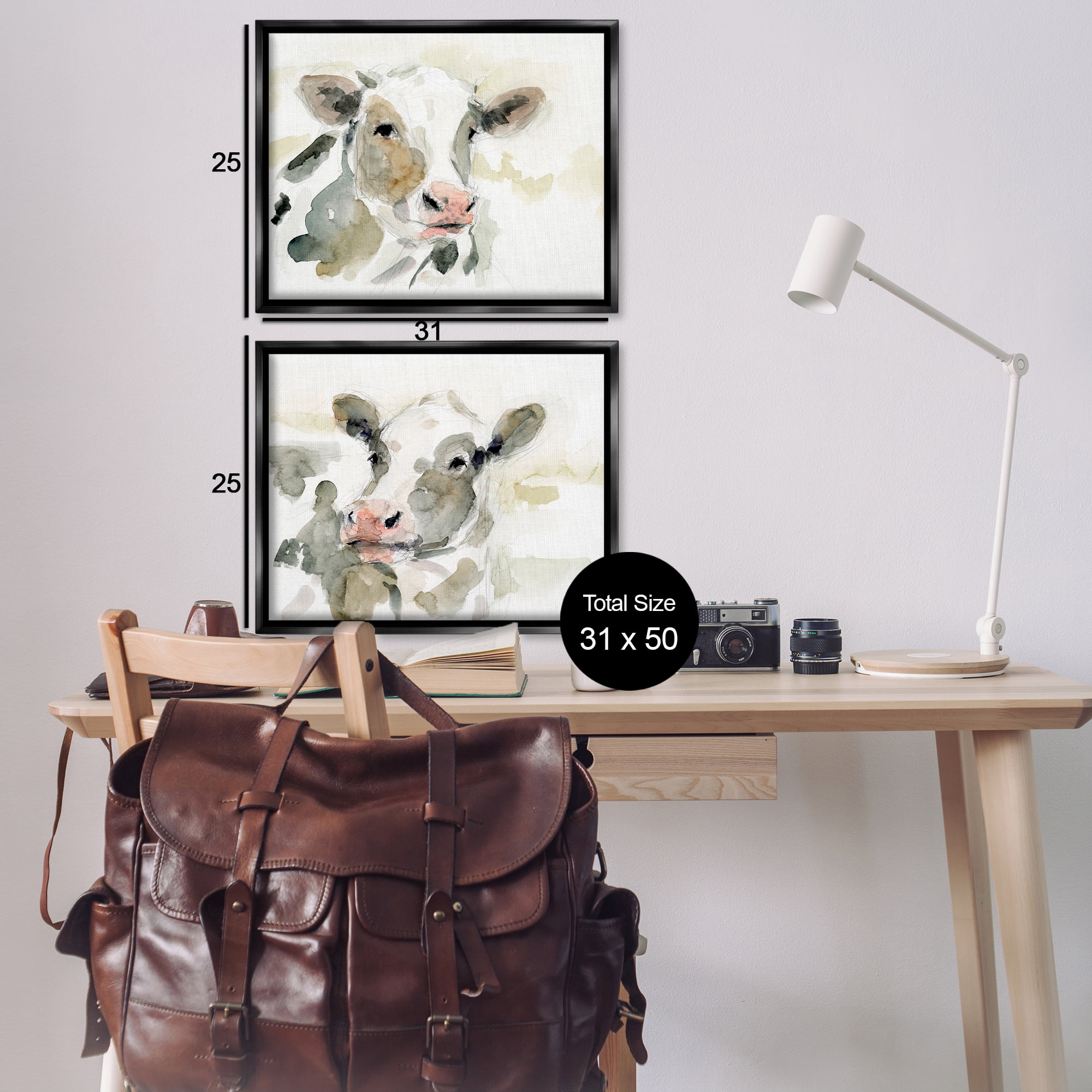 Stupell Industries Watercolor Holstein Farm Cows Animals Painting Black Floater Framed Canvas Art Print Wall Art, 31 x 25, Set of 2