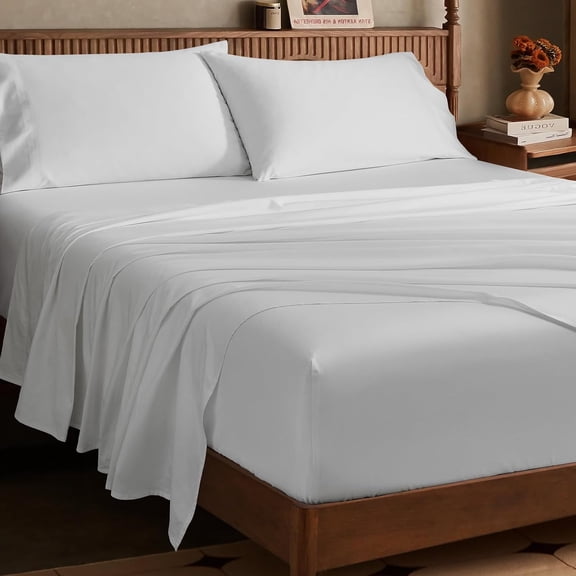 Egyptian Cotton Sheets King - 19 Inch King Sheets Deep Pocket,1200 Thread Count Long Staple Cotton, Premium Sateen Weave Luxury Silky Soft Bed Sheets White