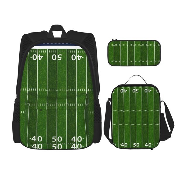 Disketp American Football Field Mochila Estampada de Gran Capacidad con Lonchera y Estuche, Set de 3 Piezas para Estudiantes