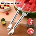 thumbnail image 5 of 2-in-1 Stainless Steel Fruit Cutter – Watermelon Slicer and Fork Tool, Dual-Head Design with Round Handle for Kitchen Fruit Cubes – Perfect for Watermelon, Mango, Cantaloupe, Dragon Fruit  (1PCS), 5 of 7