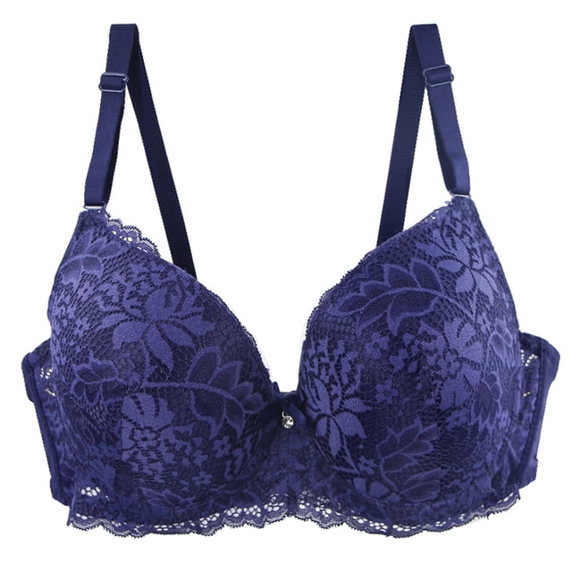 Karight Women's Lace Bras Push Up Solid Color Soft Everyday Padding Classic Underwire Lift Up Bra