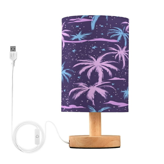 Small Table Lamp LED Bedside Nightstand Lamps with Fabric Shade Decor Desk Lamp for Living Room Bedroom Office Pink Blue Plam Tree