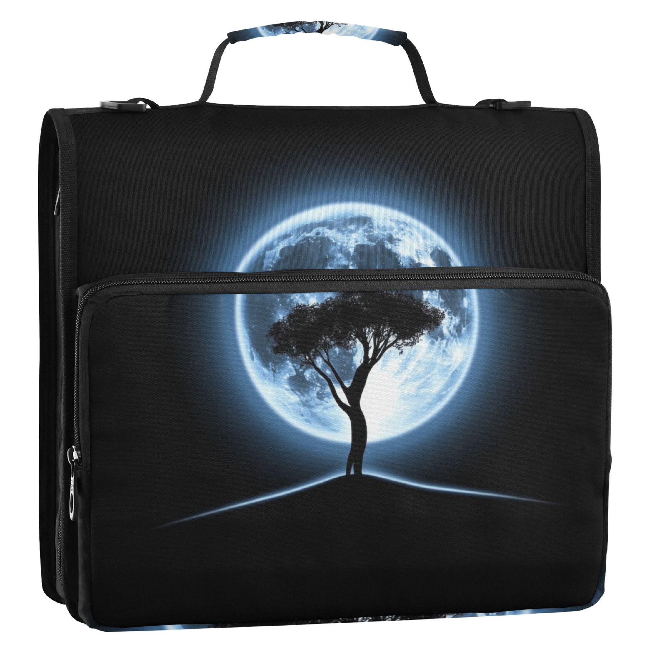 3 Ring Zipper Binder with Shoulder Strap Waterproof Trapper Keeper 2 Inch D-Ring 500 Sheets Capacity Tree and Moon