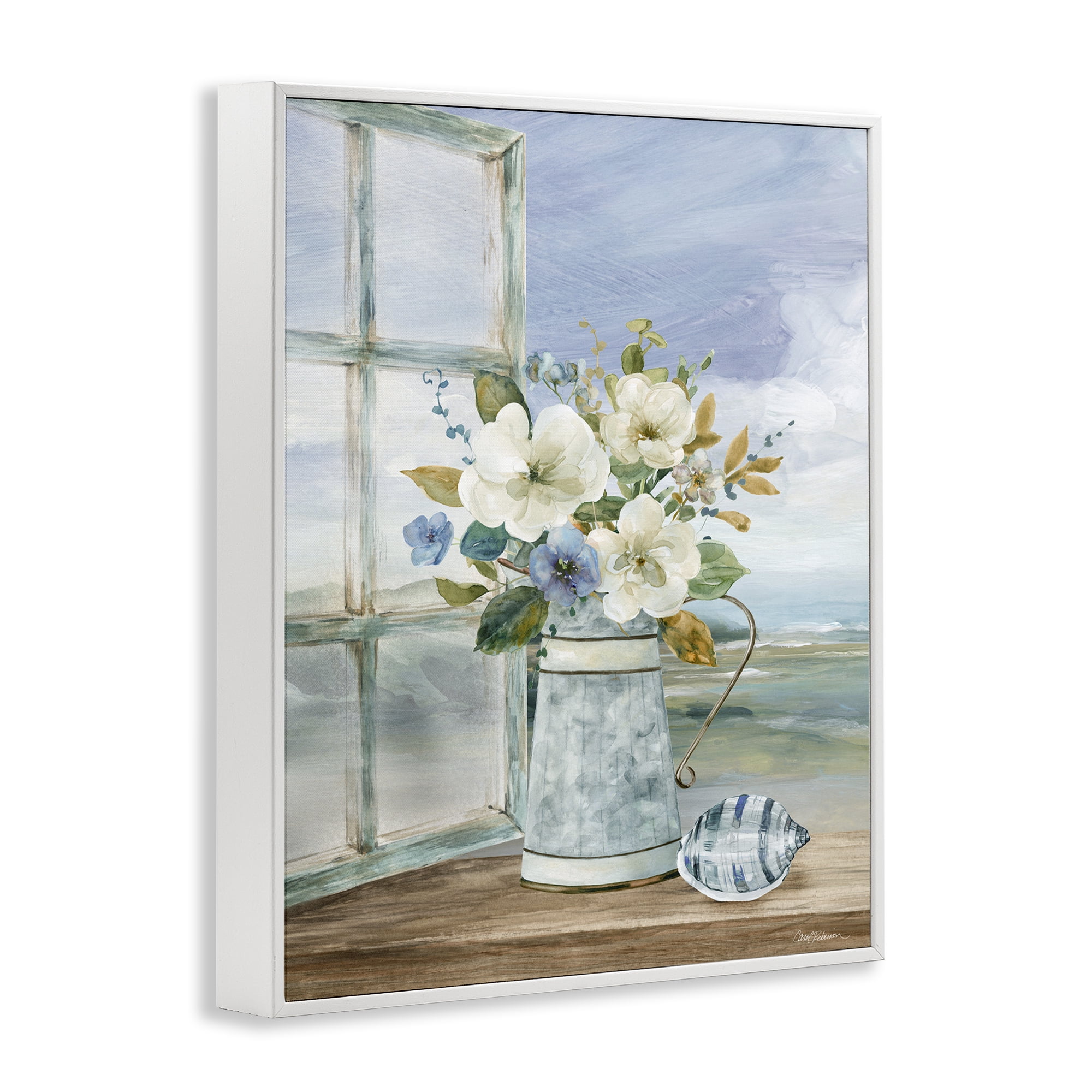Stupell Industries Seaside Floral Bouquet Window White Framed Giclee Art, design by Carol Robinson