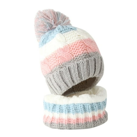 

RPVATI Toddler Baby Child Children Kids Winter Warm Beanie Hats Faux Fur Pompom Knitted Cap with Scarf 2Y~8Y