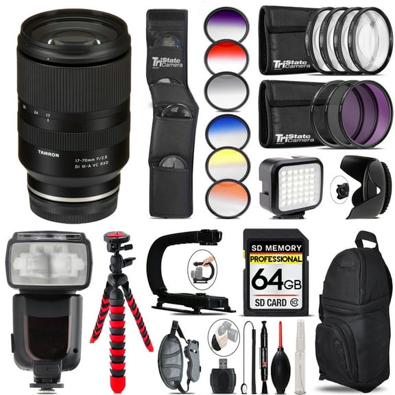 Tamron 17-70mm f/2.8 Di III-A VC RXD Lens for Sony E  LED Light - 64GB Accessory Bundle