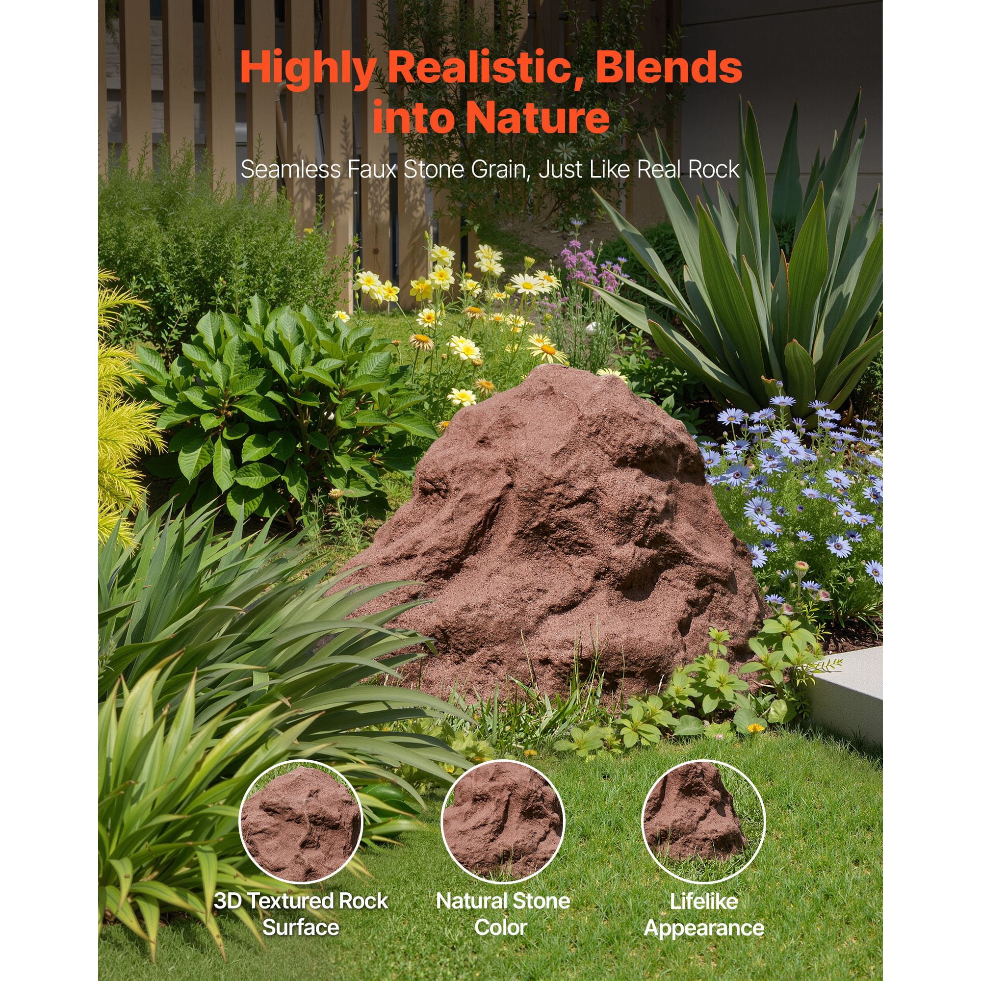 Artificial Fake Rock Cover, 14.17 x 16.14 x 10.63 Inches, HDPE Landscape Rock Cover with Metal Stakes, Lightweight, Wind-Resistant, for Manhole Covers, Pumps, Pipes & Sprinkler Valves