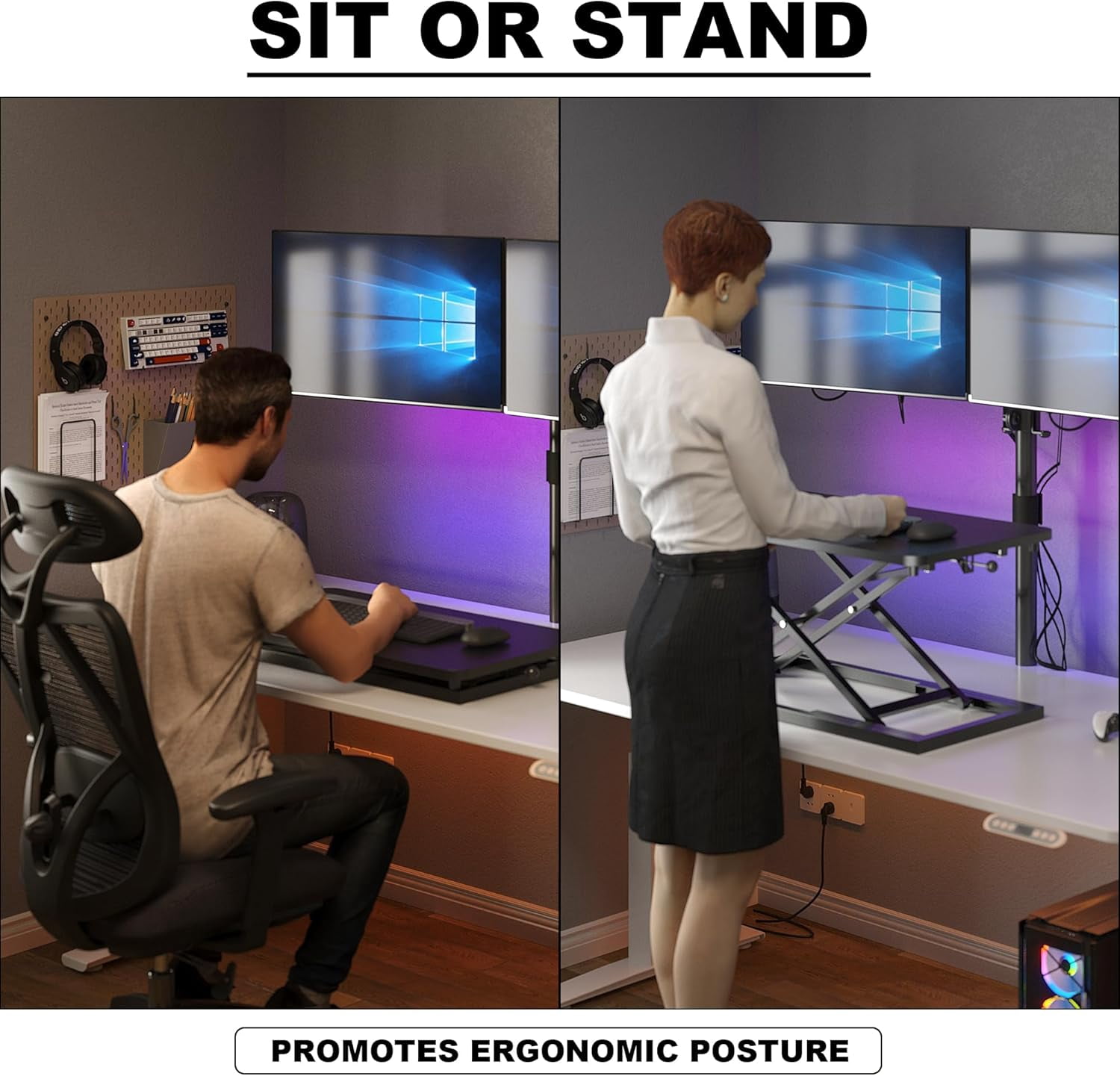 Black Small Single 32 inch Scissors Lift Keyboard and Mouse Riser ,Height Adjustable Standing Desk Converter,for Ergonomic Sit Stand Workstations (32 inch)