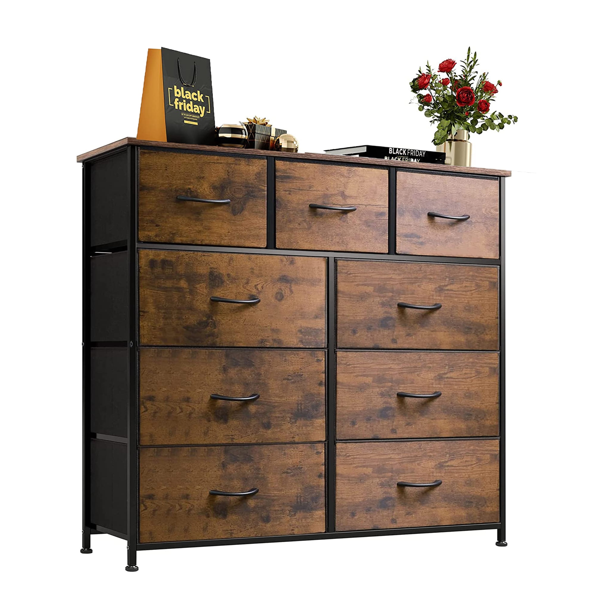 Dresser Storage Bin for Bedroom with 9 Drawers, Tiger Stripes Organizer