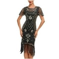 thumbnail image 1 of Pisexur Robe à Manches Courtes Col Rond Genou-Haut Femmes Robe Sans Manches à Paillettes Robe de Danse Banquet Fête Mini Robe Femmes Robe, 1 of 3