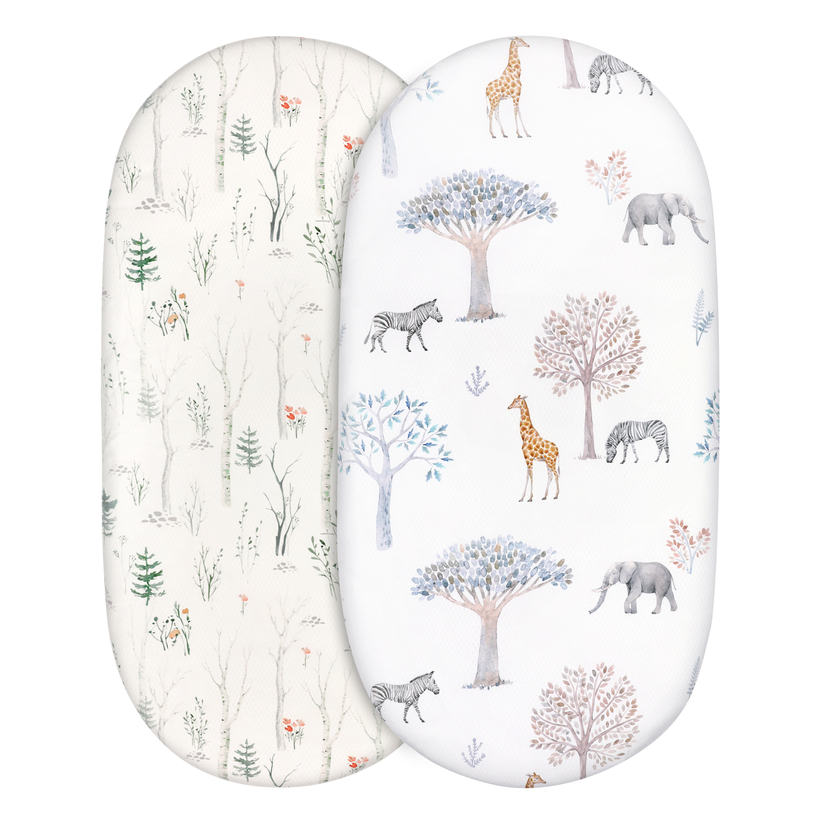 Gllquen Baby Bassinet Sheets Set, Forest & Animals, 2-Pack photo 1